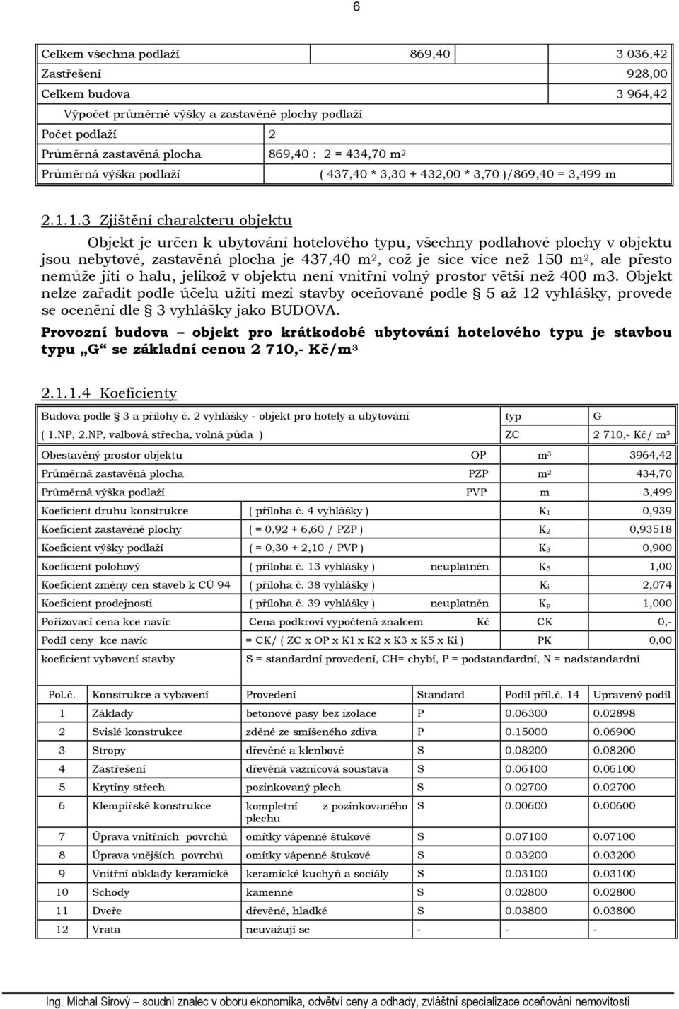 1.3 Zjištění charakteru objektu Objekt je určen k ubytování hotelového typu, všechny podlahové plochy v objektu jsou nebytové, zastavěná plocha je 437,40 m 2, což je sice více než 150 m 2, ale přesto