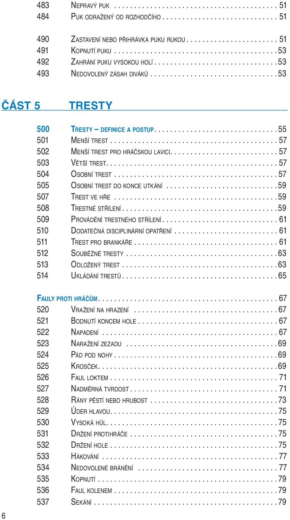 .............................. 55 501 MENŠÍ TREST.......................................... 57 502 MENŠÍ TREST PRO HRÁČSKOU LAVICI........................... 57 503 VĚTŠÍ TREST........................................... 57 504 OSOBNÍ TREST.