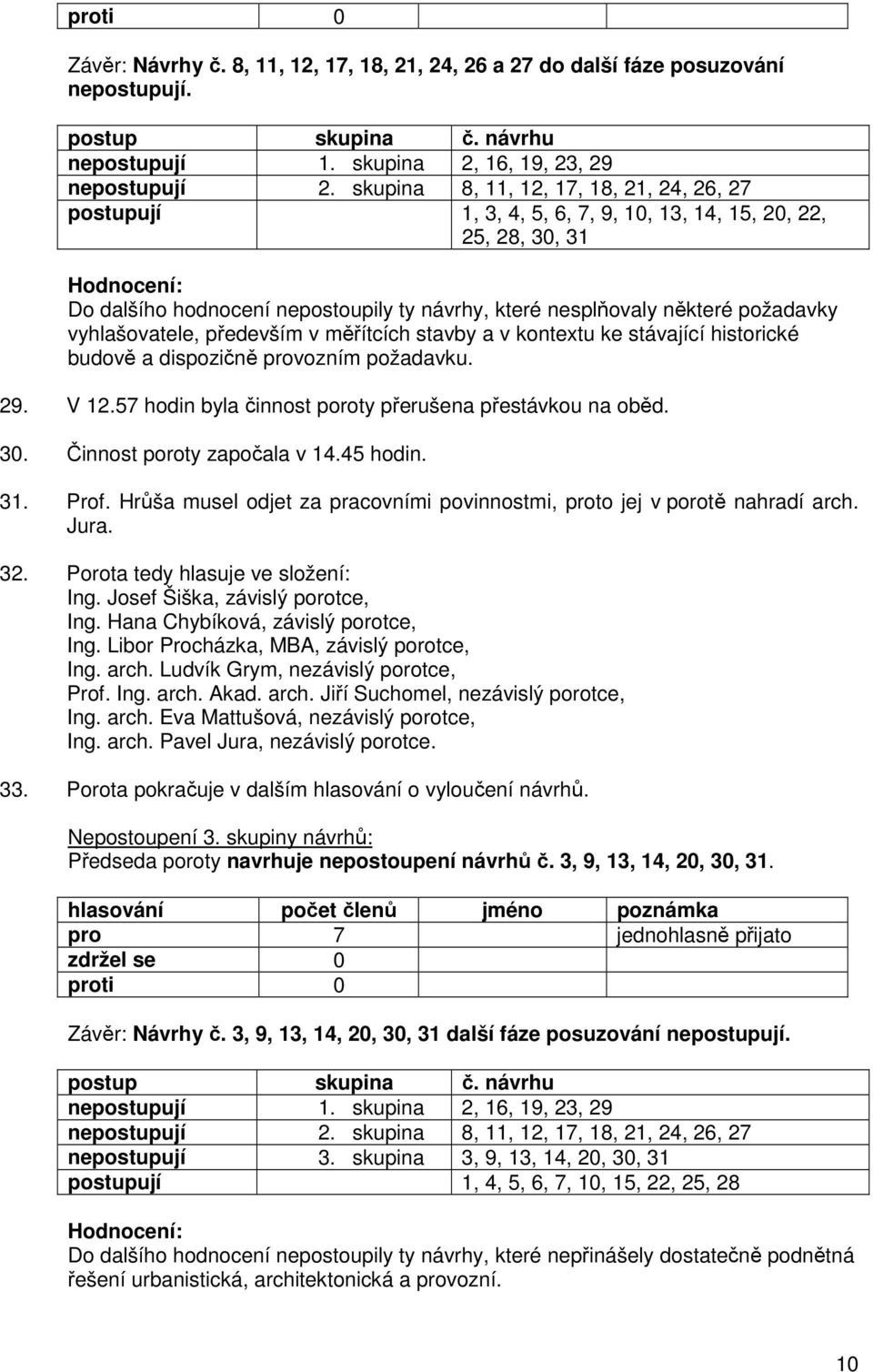 požadavky vyhlašovatele, především v měřítcích stavby a v kontextu ke stávající historické budově a dispozičně provozním požadavku. 29. V 12.57 hodin byla činnost poroty přerušena přestávkou na oběd.