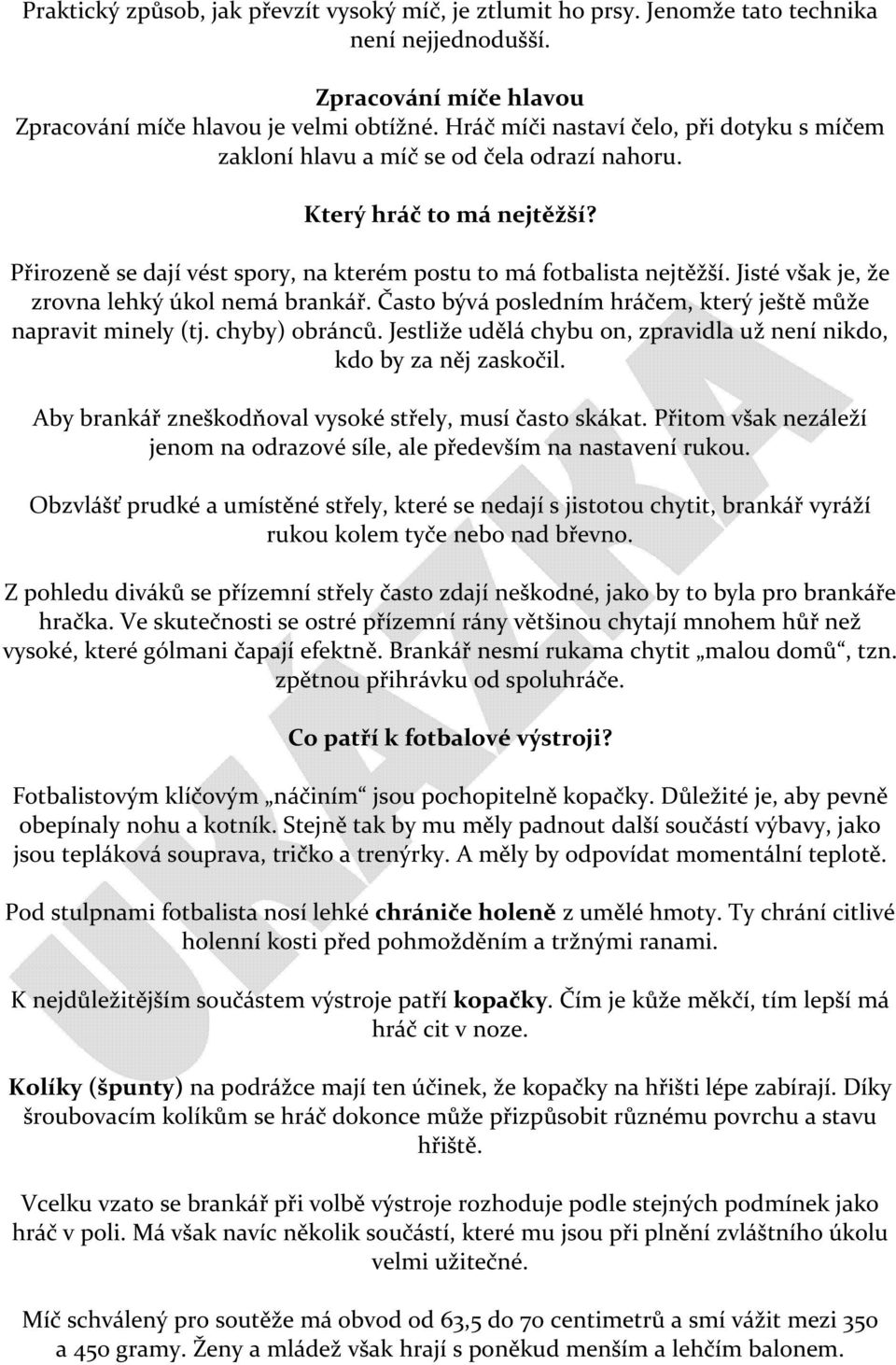 Jisté však je, že zrovna lehký úkol nemá brankář. Často bývá posledním hráčem, který ještě může napravit minely (tj. chyby) obránců.