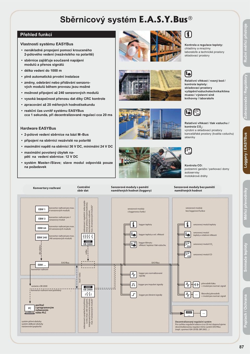 kontrole zpracování až 20 m ených hodnot/sekundu reak ní as uvnit systému EASYBus cca 1 sekunda, p i decentralizované regulaci cca 20 ms Kontrola a regulace teploty: chladírny a mrazírny laborato e a