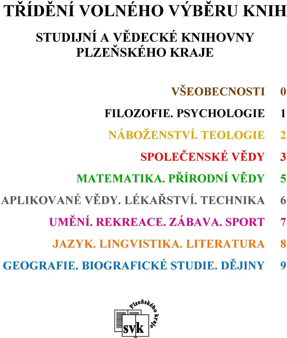 TEOLOGIE 2 SPOLEČENSKÉ VĚDY 3 MATEMATIKA. PŘÍRODNÍ VĚDY 5 APLIKOVANÉ VĚDY.