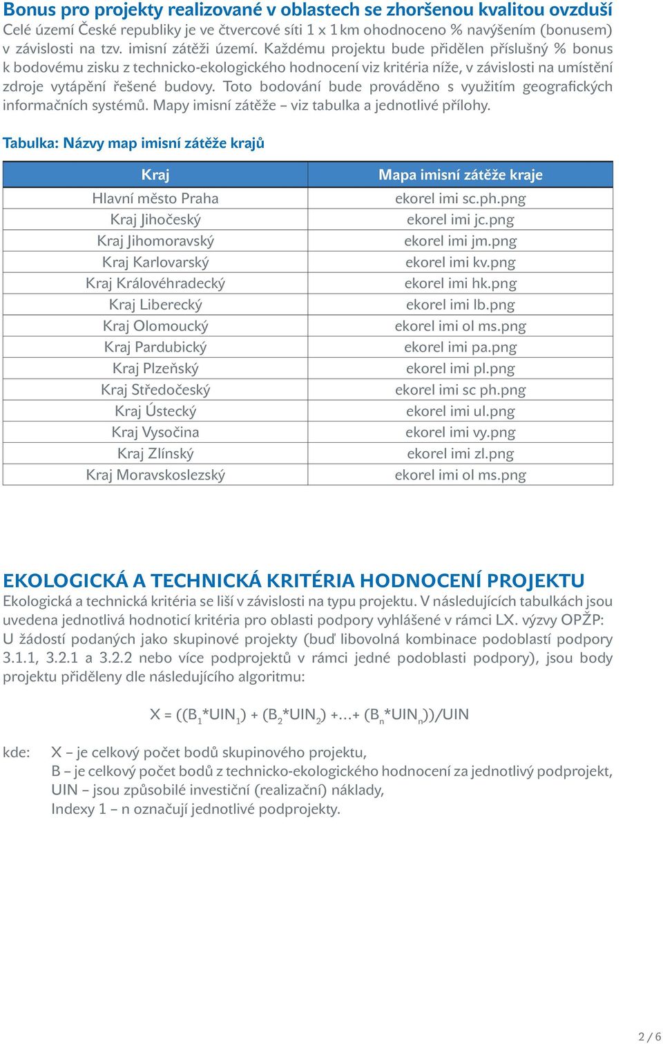 Toto bodování bude prováděno s využitím geografických informačních systémů. Mapy imisní zátěže viz tabulka a jednotlivé přílohy.