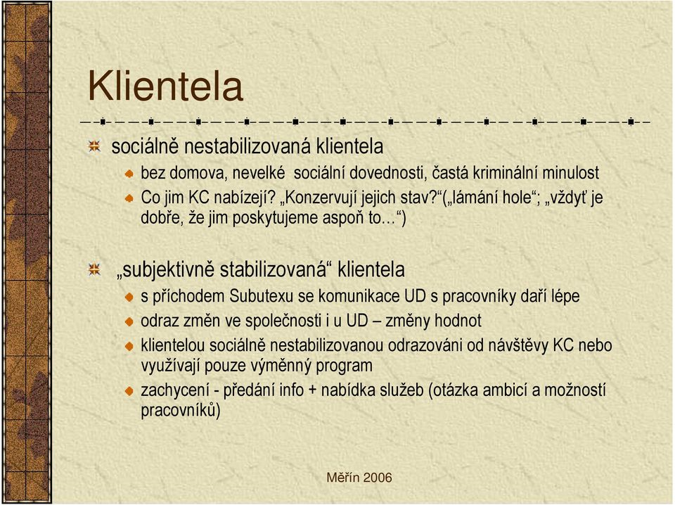 ( lámání hole ; vždyť je dobře, že jim poskytujeme aspoň to ) subjektivně stabilizovaná klientela s příchodem Subutexu se komunikace