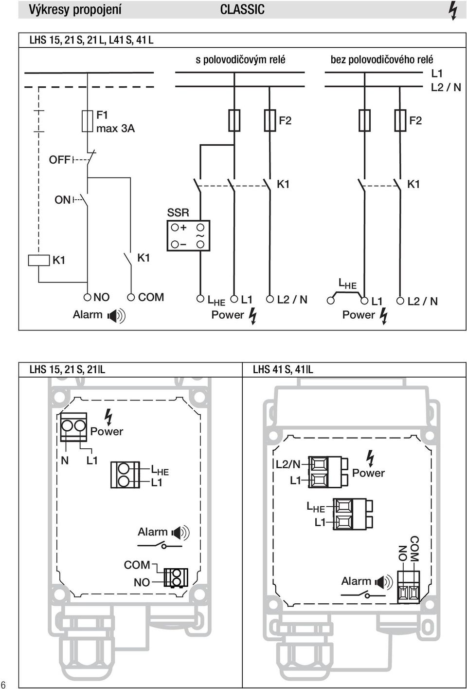 polovodičového relé L2 / N F2 OFF SSR + ~ L HE L2 / N