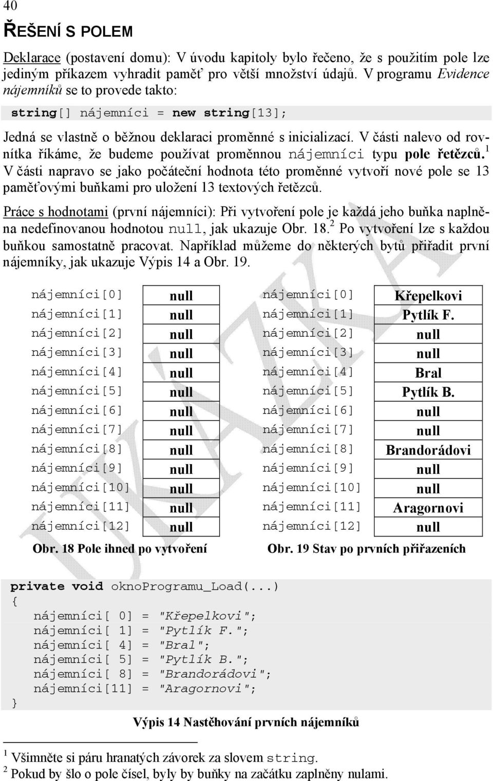 V části nalevo od rovnítka říkáme, že budeme používat proměnnou nájemníci typu pole řetězců.