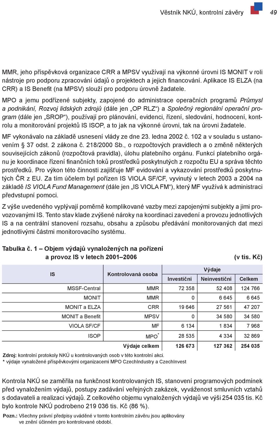 MPO a jemu podřízené subjekty, zapojené do administrace operačních programů Průmysl a podnikání, Rozvoj lidských zdrojů (dále jen OP RLZ ) a Společný regionální operační program (dále jen SROP ),