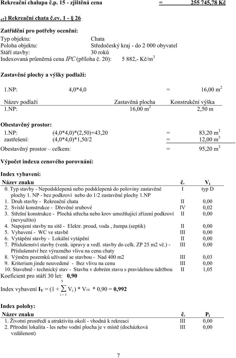 20): 5 882,- K /m 3 Zastav né plochy a výšky podlaží: 1.NP: 4,0*4,0 = 16,00 m 2 Název podlaží Zastav ná plocha Konstruk ní výška 1.NP: 16,00 m 2 2,50 m Obestav ný prostor: 1.