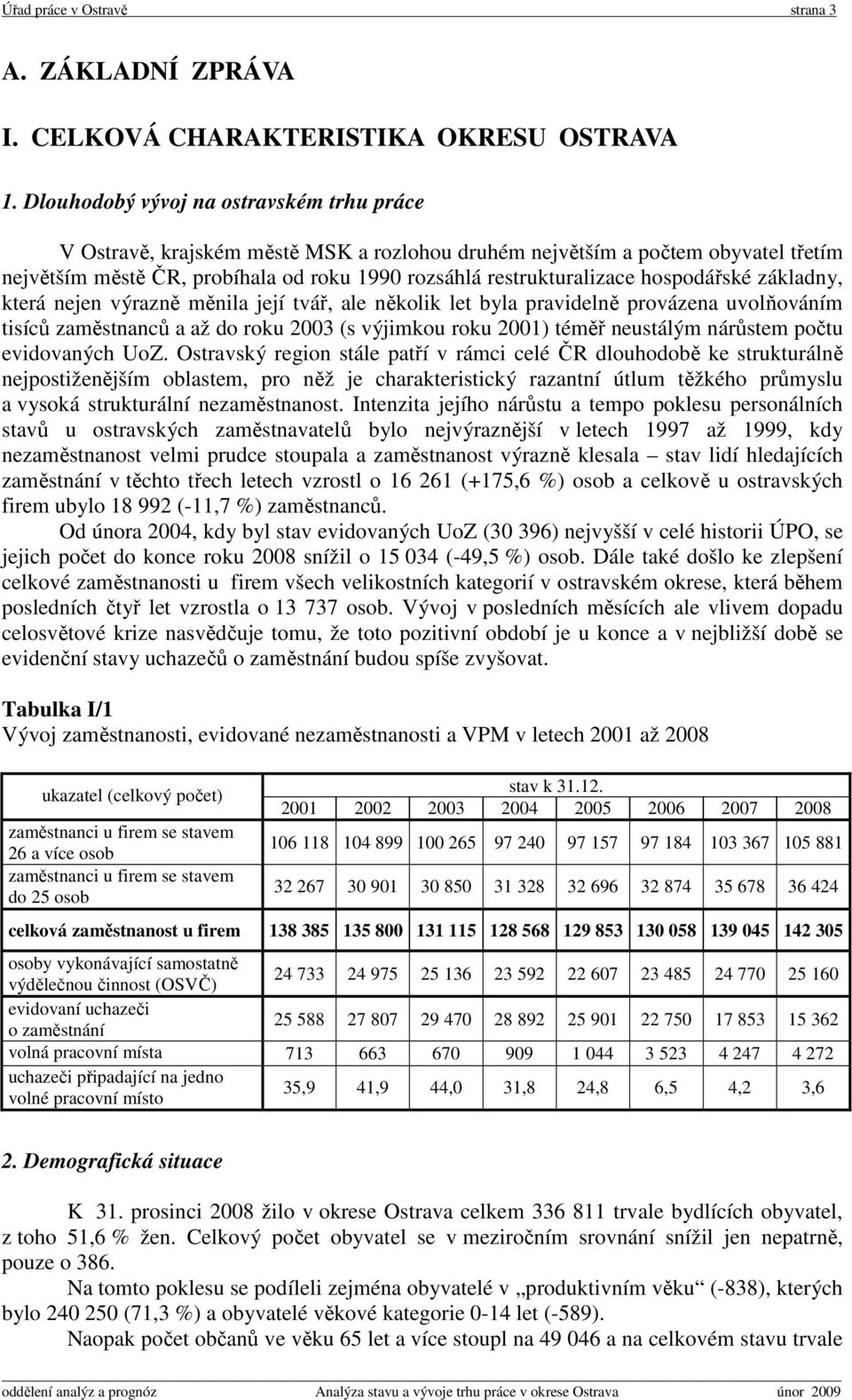 hospodářské základny, která nejen výrazně měnila její tvář, ale několik let byla pravidelně provázena uvolňováním tisíců zaměstnanců a až do roku 2003 (s výjimkou roku 2001) téměř neustálým nárůstem