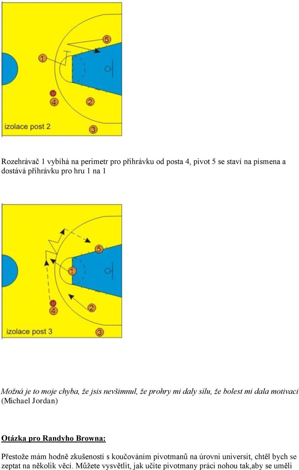 (Michael Jordan) Otázka pro Randyho Browna: Přestože mám hodně zkušeností s koučováním pivotmanů na úrovni