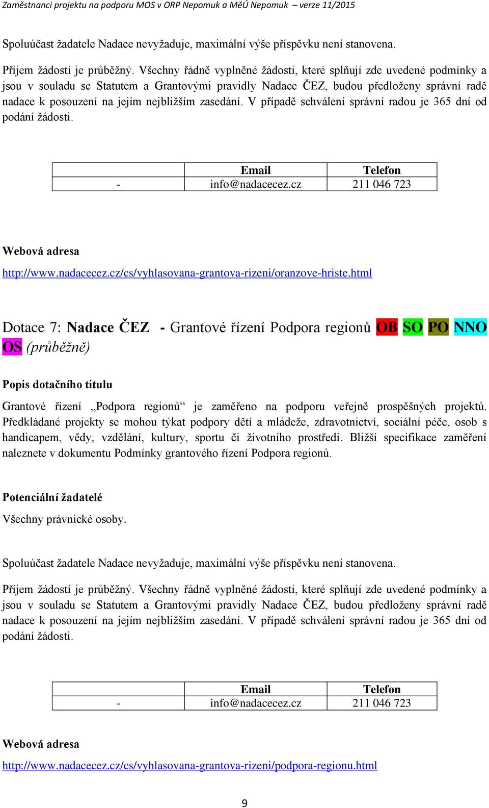 V případě schválení správní radu je 365 dní d pdání žádsti. Email Telefn - inf@nadacecez.cz 211 046 723 Webvá adresa http://www.nadacecez.cz/cs/vyhlasvana-grantva-rizeni/ranzve-hriste.