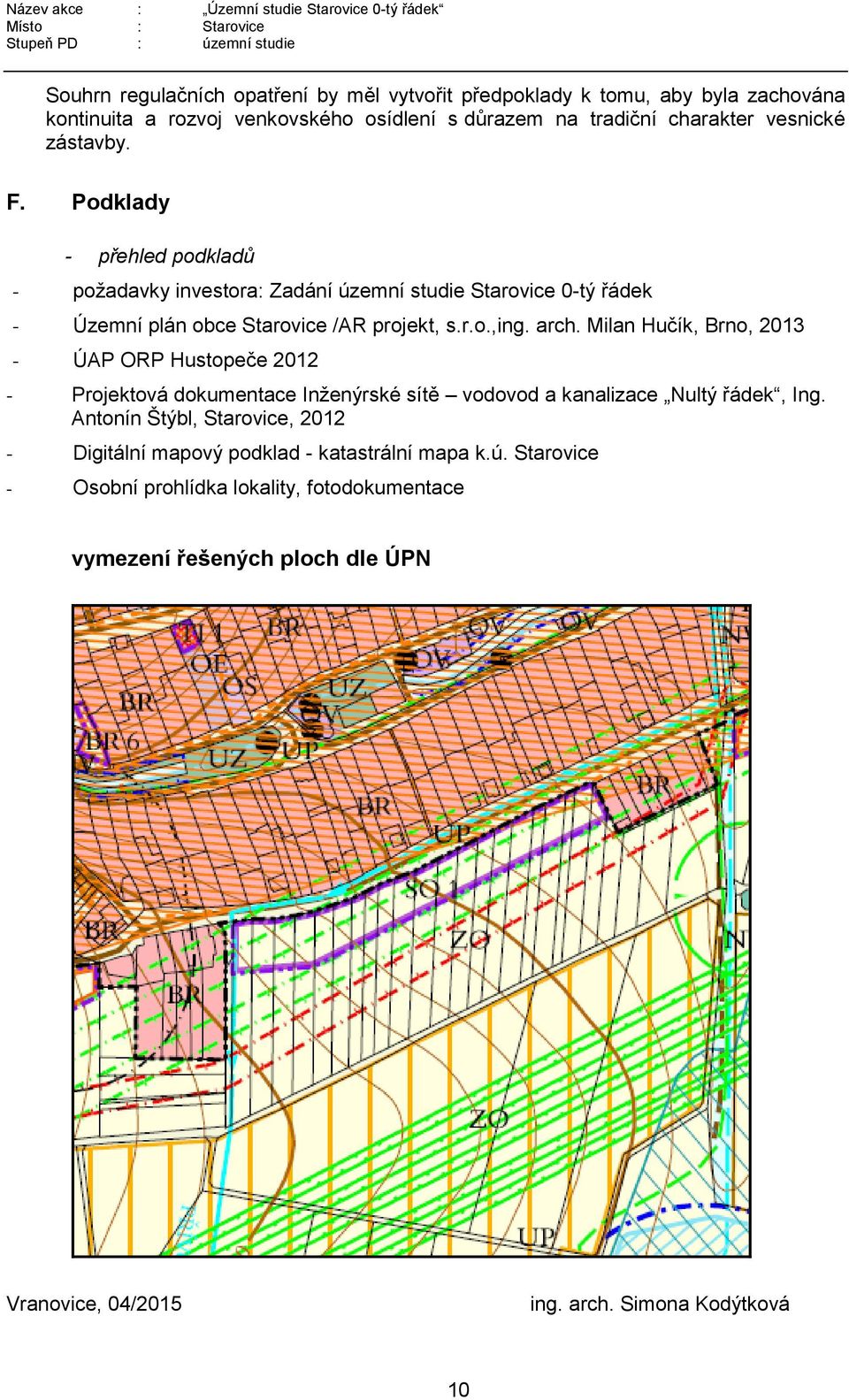 Milan Hučík, Brno, 2013 - ÚAP ORP Hustopeče 2012 - Projektová dokumentace Inženýrské sítě vodovod a kanalizace Nultý řádek, Ing.