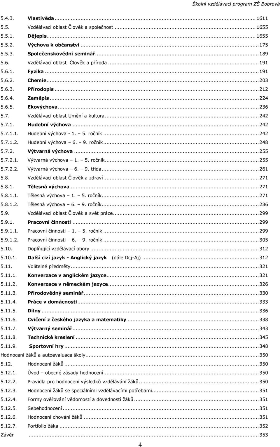 5. ročník... 242 5.7.1.2. Hudební výchova 6. 9. ročník... 248 5.7.2. Výtvarná výchova... 255 5.7.2.1. Výtvarná výchova 1. 5. ročník... 255 5.7.2.2. Výtvarná výchova 6. 9. třída... 261 5.8. Vzdělávací oblast Člověk a zdraví.