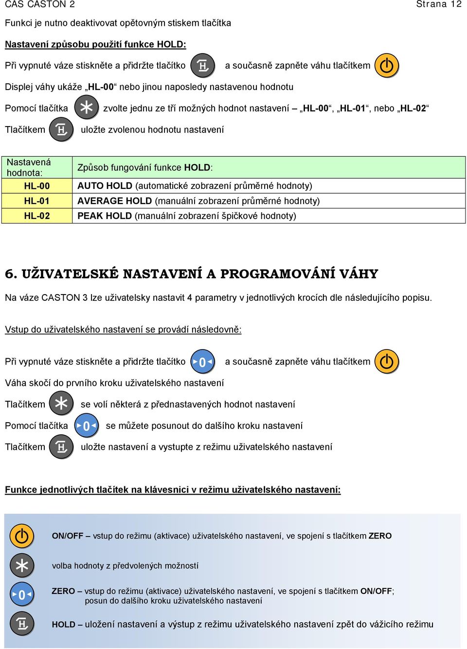 Nastavená hodnota: HL-00 HL-01 HL-02 Způsob fungování funkce HOLD: AUTO HOLD (automatické zobrazení průměrné hodnoty) AVERAGE HOLD (manuální zobrazení průměrné hodnoty) PEAK HOLD (manuální zobrazení