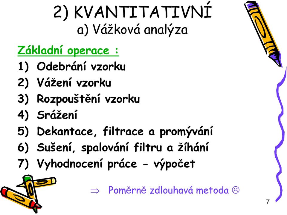 Dekantace, filtrace a promývání 6) Sušení, spalování