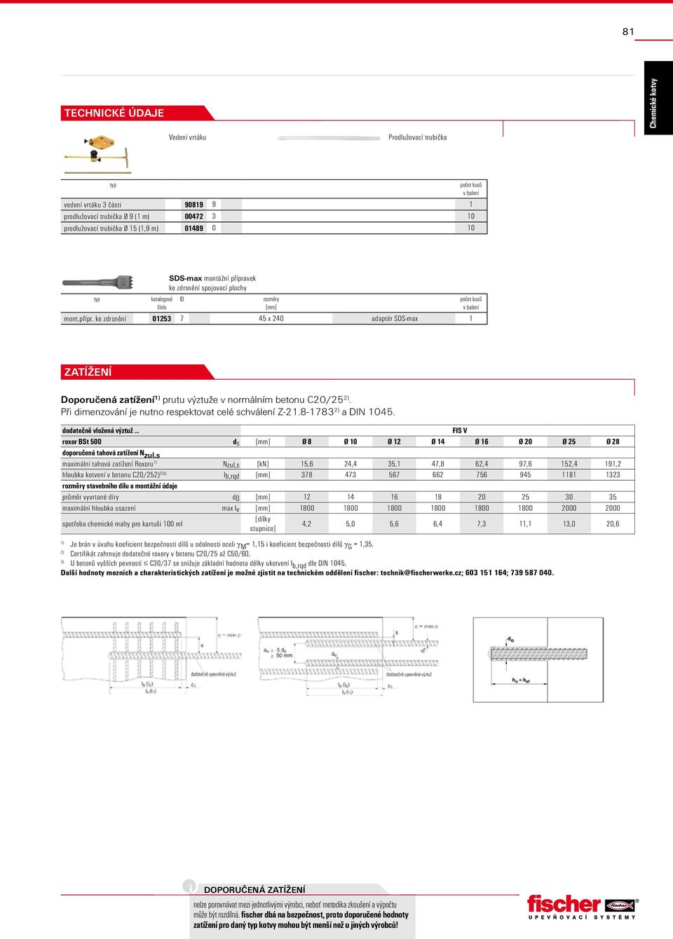 Při dimenzování je nutno respektovat celé schválení Z-21.8-1783 2) a DIN 1045. dodatečně vložená výztuž.