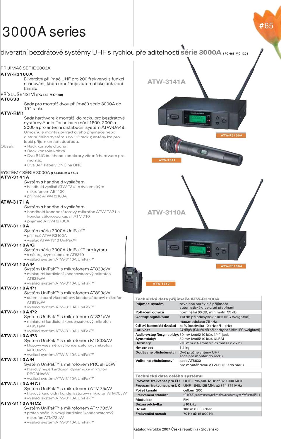 PŘÍSLUŠENSTVÍ (PC 458-MC 140) AT8630 Sada pro montáž dvou přijímačů série 3000A do 19 racku ATW-RM1 Sada hardware k montáži do racku pro bezdrátové systémy Audio-Technica ze sérií 1600, 2000 a 3000 a