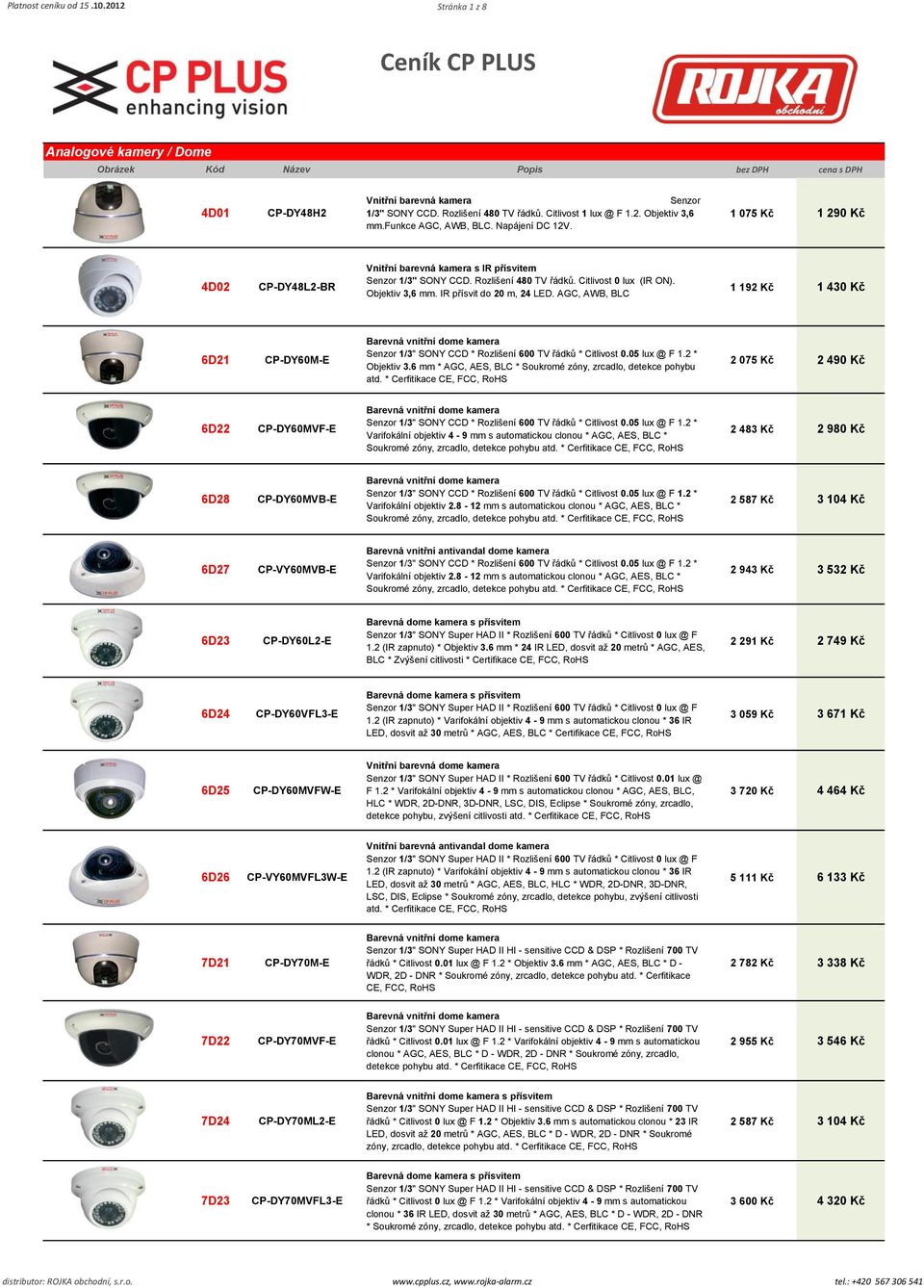 IR přísvit do 20 m, 24 LED. AGC, AWB, BLC 1 192 Kč 1 430 Kč 6D21 CP-DY60M-E Objektiv 3.6 mm * AGC, AES, BLC * Soukromé zóny, zrcadlo, detekce pohybu atd.