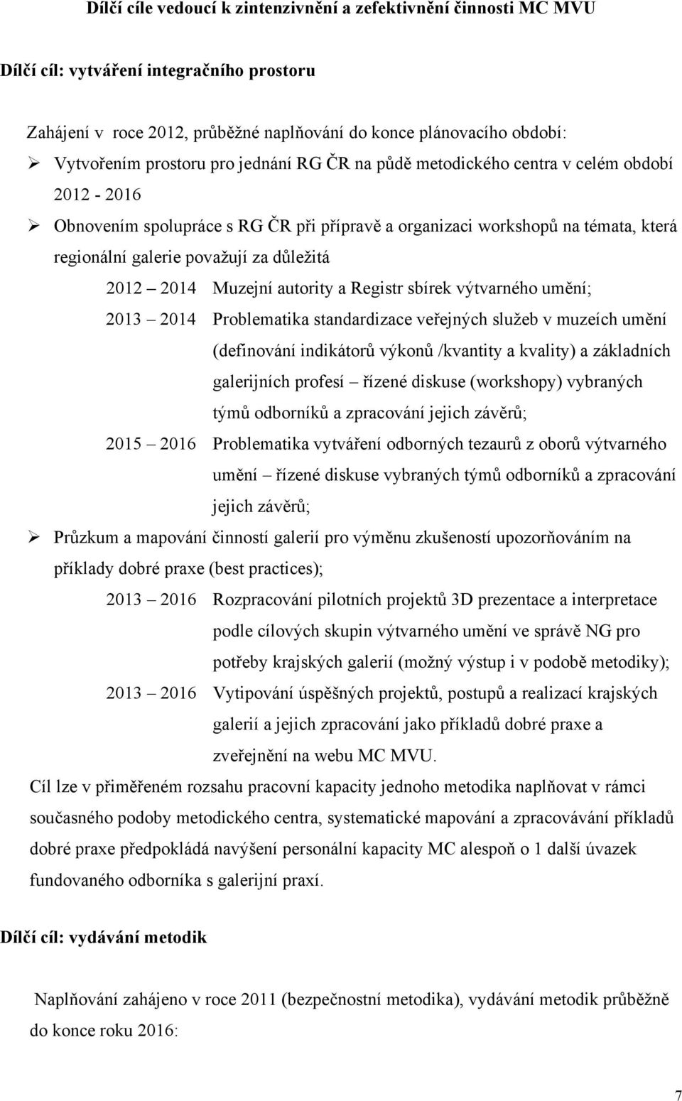 2014 Muzejní autority a Registr sbírek výtvarného umění; 2013 2014 Problematika standardizace veřejných služeb v muzeích umění (definování indikátorů výkonů /kvantity a kvality) a základních