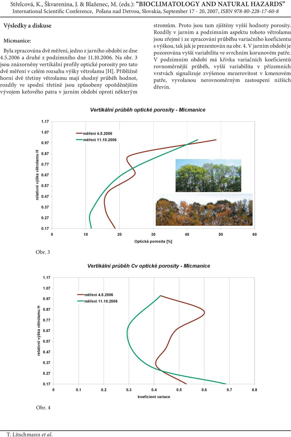 Přibližně horní dvě třetiny větrolamu mají shodný průběh hodnot, rozdíly ve spodní třetině jsou způsobeny opožděnějším vývojem keřového patra v jarním období oproti některým stromům.