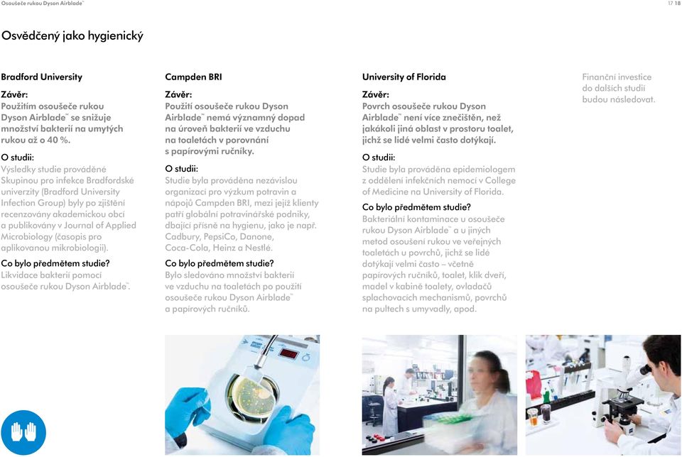 Microbiology (časopis pro aplikovanou mikrobiologii). Co bylo předmětem studie? Likvidace bakterií pomocí osoušeče rukou Dyson Airblade.