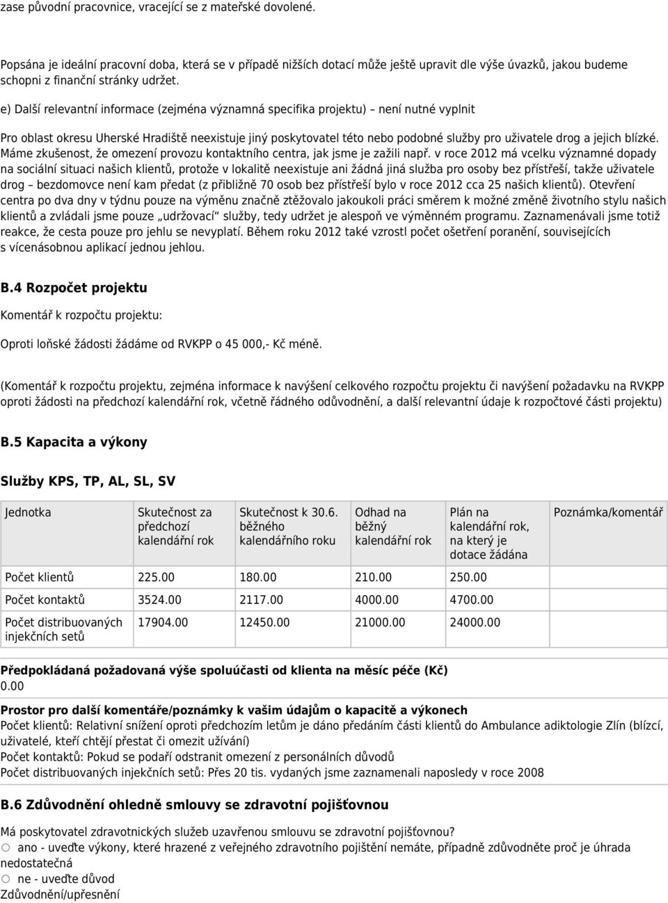 e) Další relevantní informace (zejména významná specifika projektu) ní nutné vyplnit Pro oblast okresu Uherské Hradiště existuje jiný poskytovatel této bo podobné služby pro uživatele drog a jejich