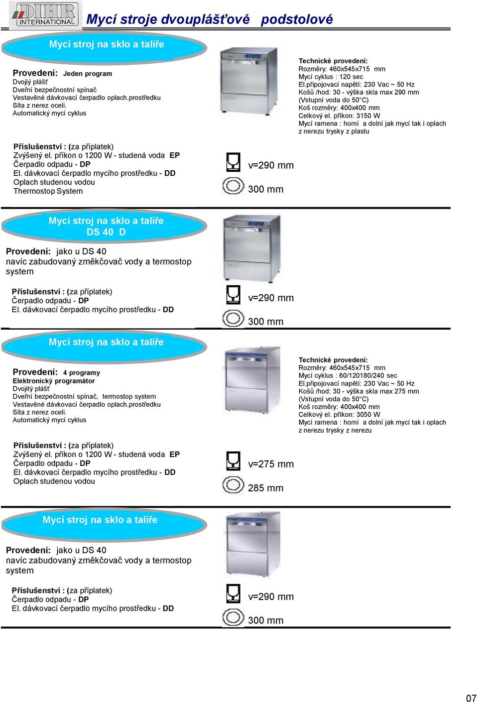 připojovací napětí: 230 Vac ~ 50 Hz Košů /hod: 30 - výška skla max 290 mm Koš rozměry: 400x400 mm Celkový el.