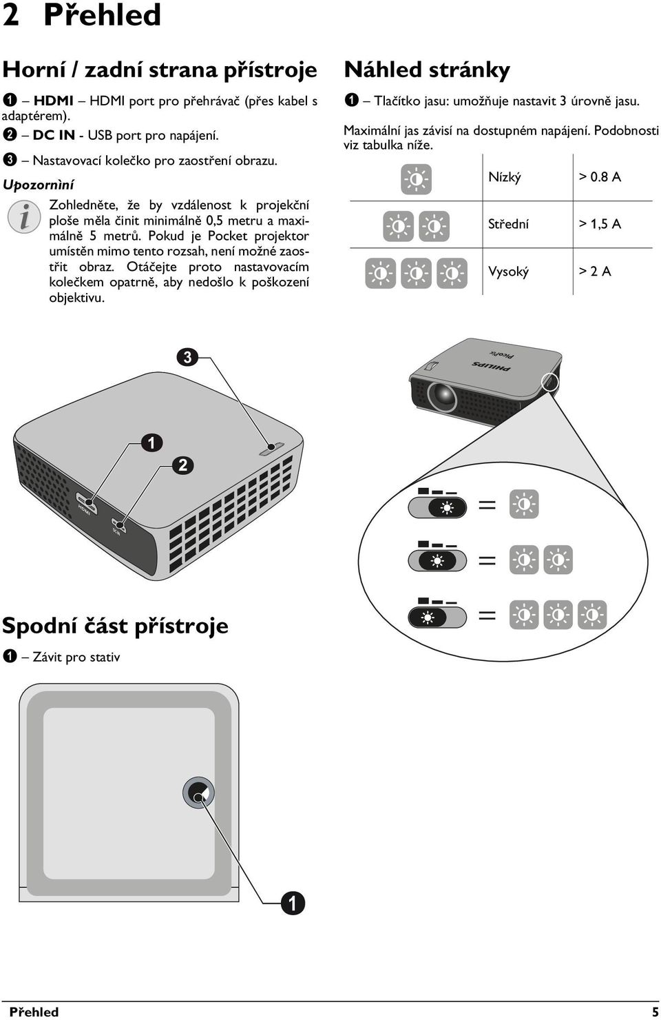 Pokud je Pocket projektor umístěn mimo tento rozsah, není možné zaostřit obraz. Otáčejte proto nastavovacím kolečkem opatrně, aby nedošlo k poškození objektivu.