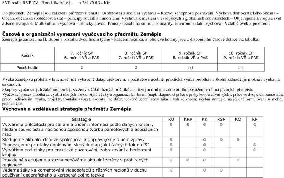 Environmentální výchova - Vztah člověk k prostředí. Časové a organizační vymezení vyučovacího předmětu Zeměpis Zeměpis je zařazen na II.