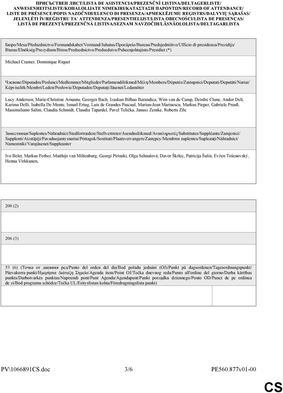 NAVZOČIH/LÄSNÄOLOLISTA/DELTAGARLISTA Бюро/Mesa/Předsednictvo/Formandskabet/Vorstand/Juhatus/Προεδρείο/Bureau/Predsjedništvo/Ufficio di presidenza/prezidijs/