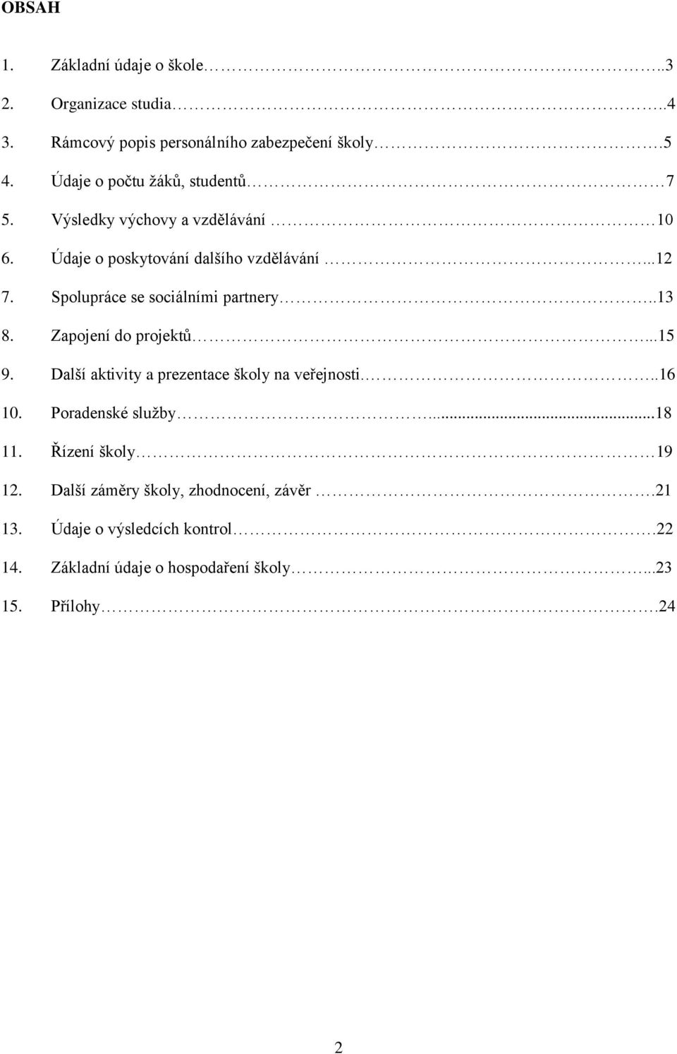 Spolupráce se sociálními partnery..13 8. Zapojení do projektů...15 9. Další aktivity a prezentace školy na veřejnosti...16 10.