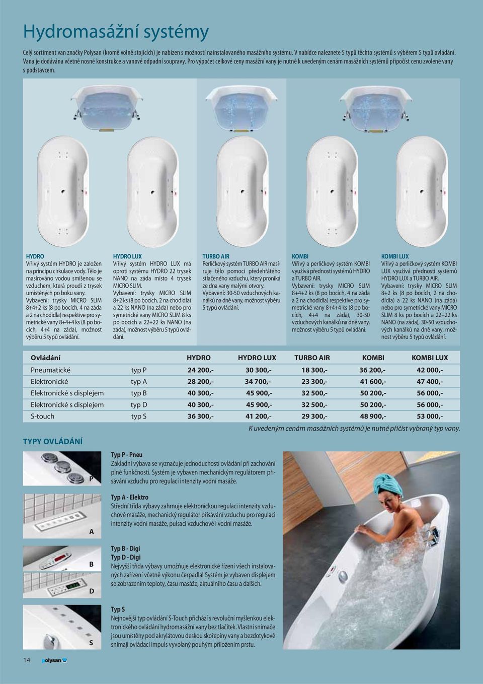 Pro výpočet celkové ceny masážní vany je nutné k uvedeným cenám masážních systémů připočíst cenu zvolené vany s podstavcem. HYDRO Vířivý systém HYDRO je založen na principu cirkulace vody.