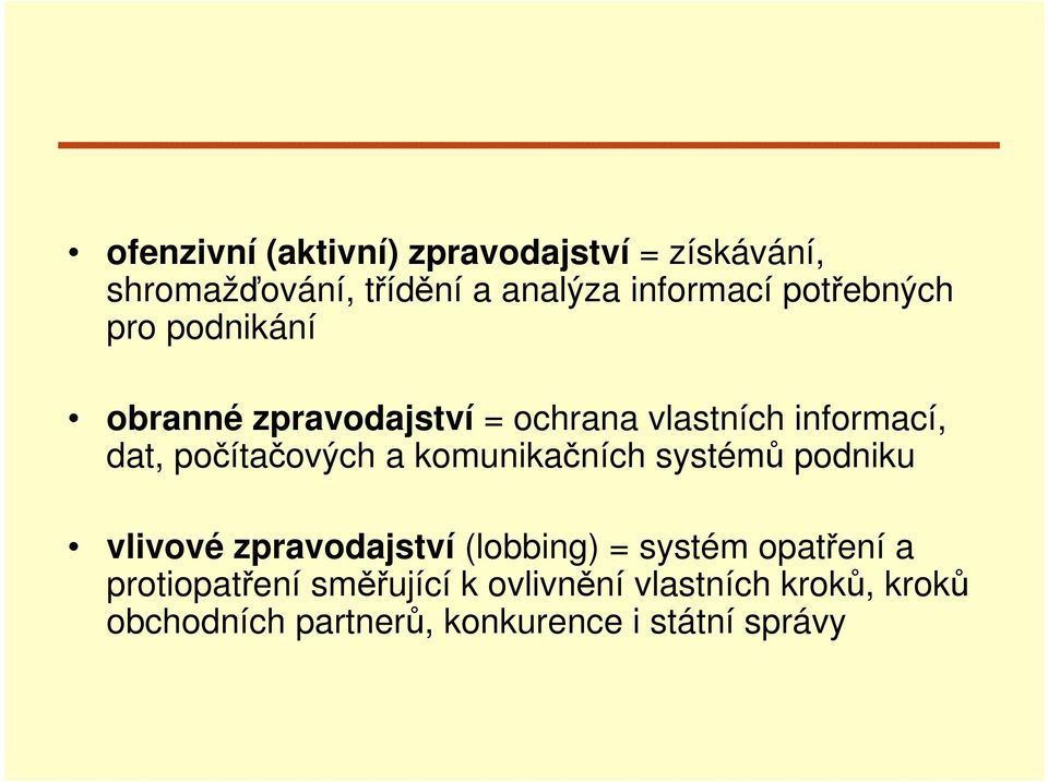 počítačových a komunikačních systémů podniku vlivové zpravodajství (lobbing) = systém