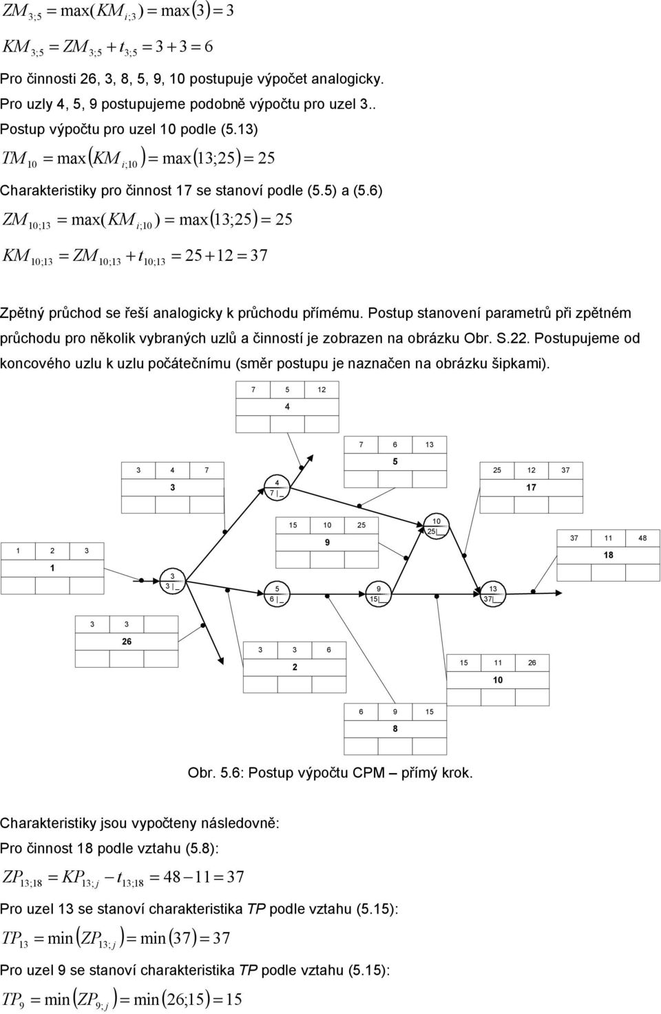 6) ( 1;25) 25 ZM 10 ;1 = max( KM i; 10 ) = max = KM 10 ;1 = ZM10;1 + t10;1 = 25 + 12 = 7 Zpětný průchod se řeší analogicky k průchodu přímému.