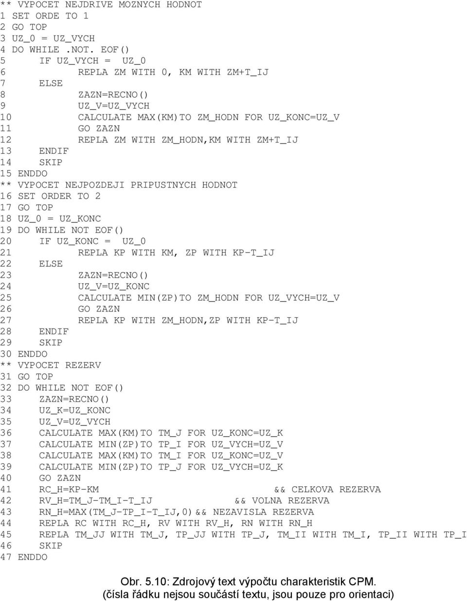 EOF() 5 IF UZ_VYCH = UZ_0 6 REPLA ZM WITH 0, KM WITH ZM+T_IJ 7 ELSE 8 ZAZN=RECNO() UZ_V=UZ_VYCH 10 CALCULATE MAX(KM)TO ZM_HODN FOR UZ_KONC=UZ_V 11 GO ZAZN 12 REPLA ZM WITH ZM_HODN,KM WITH ZM+T_IJ 1