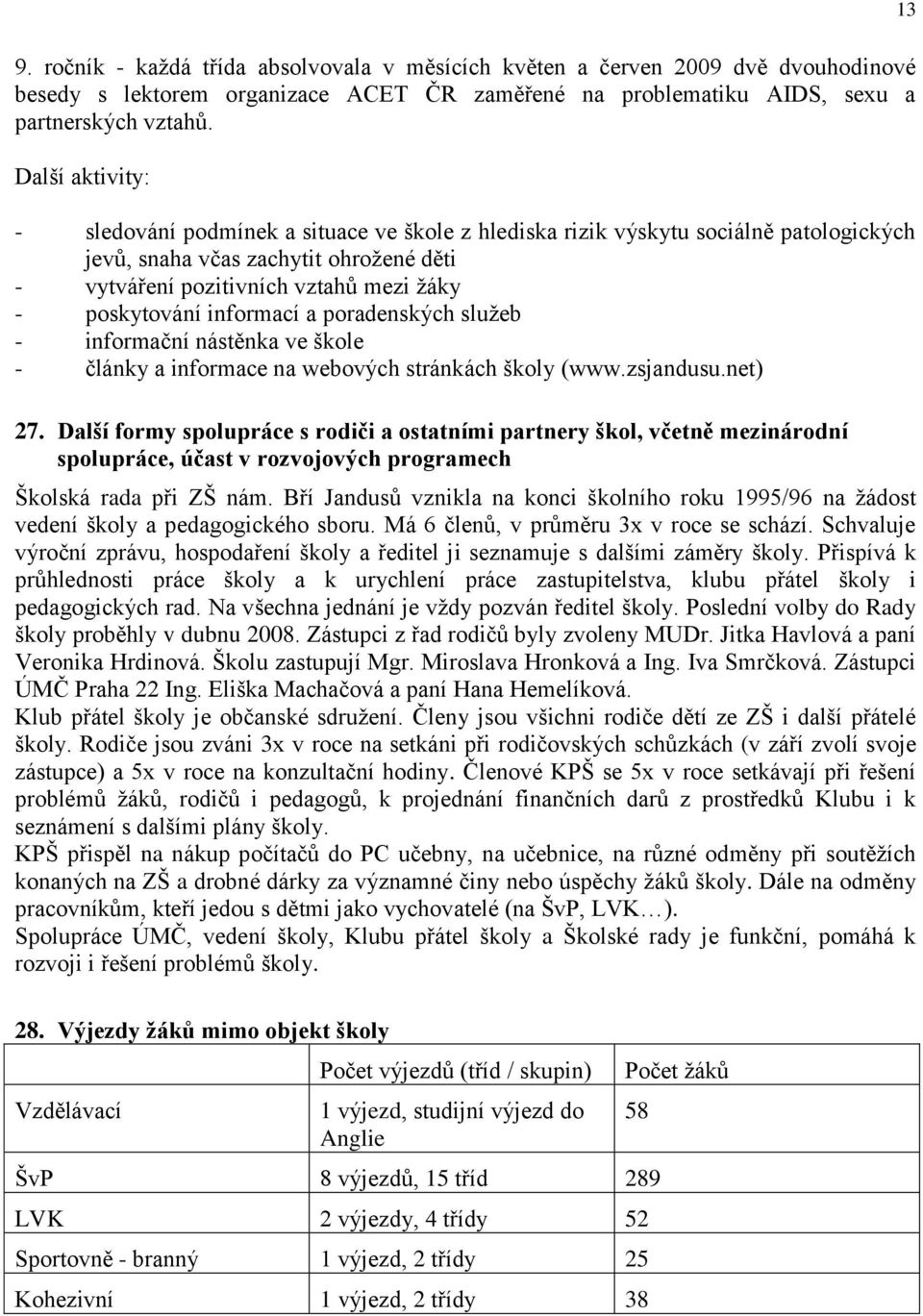 informací a poradenských služeb - informační nástěnka ve škole - články a informace na webových stránkách školy (www.zsjandusu.net) 27.