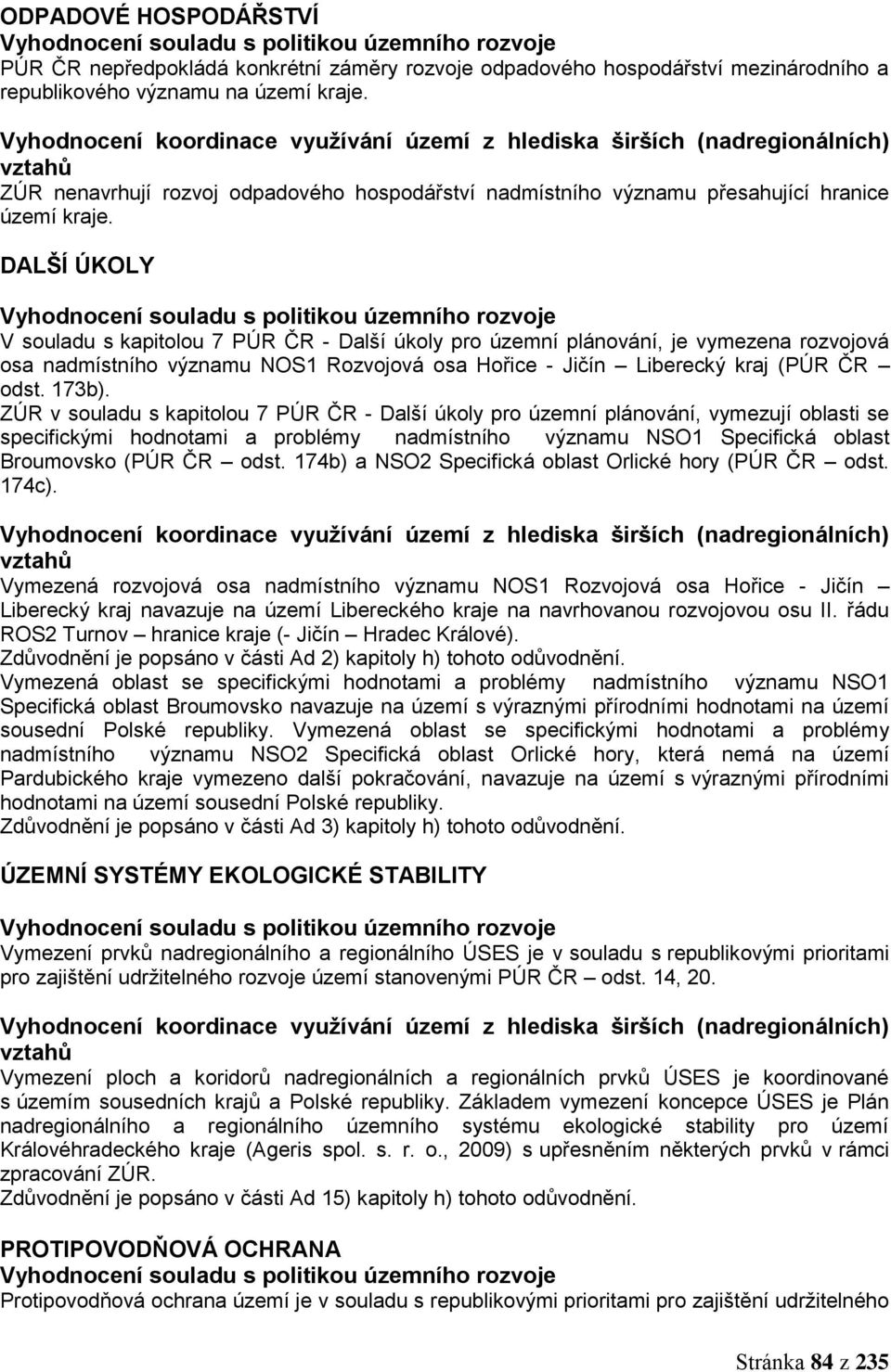 DALŠÍ ÚKOLY V souladu s kapitolou 7 PÚR ČR - Další úkoly pro územní plánování, je vymezena rozvojová osa nadmístního významu NOS1 Rozvojová osa Hořice - Jičín Liberecký kraj (PÚR ČR odst. 173b).