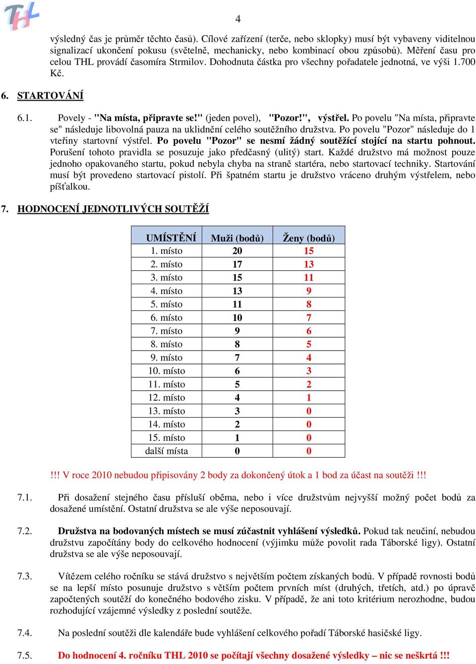 Po povelu "Na místa, připravte se" následuje libovolná pauza na uklidnění celého soutěžního družstva. Po povelu "Pozor" následuje do 1 vteřiny startovní výstřel.