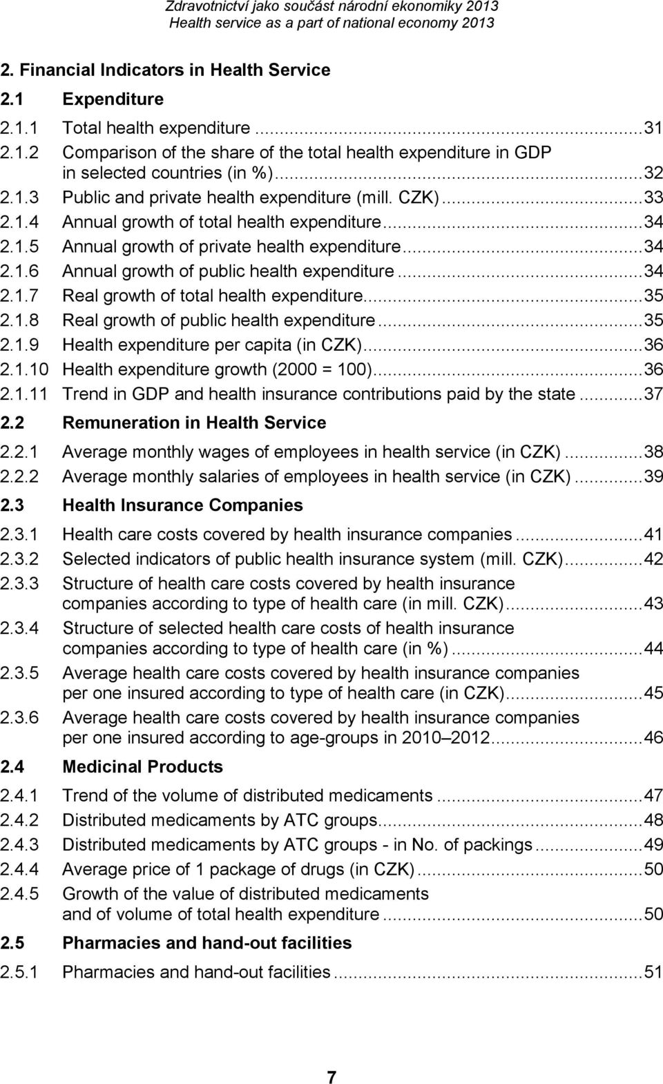 .. 34 2.1.7 Real growth of total health expenditure... 35 2.1.8 Real growth of public health expenditure... 35 2.1.9 Health expenditure per capita (in CZK)... 36 2.1.10 Health expenditure growth (2000 = 100).