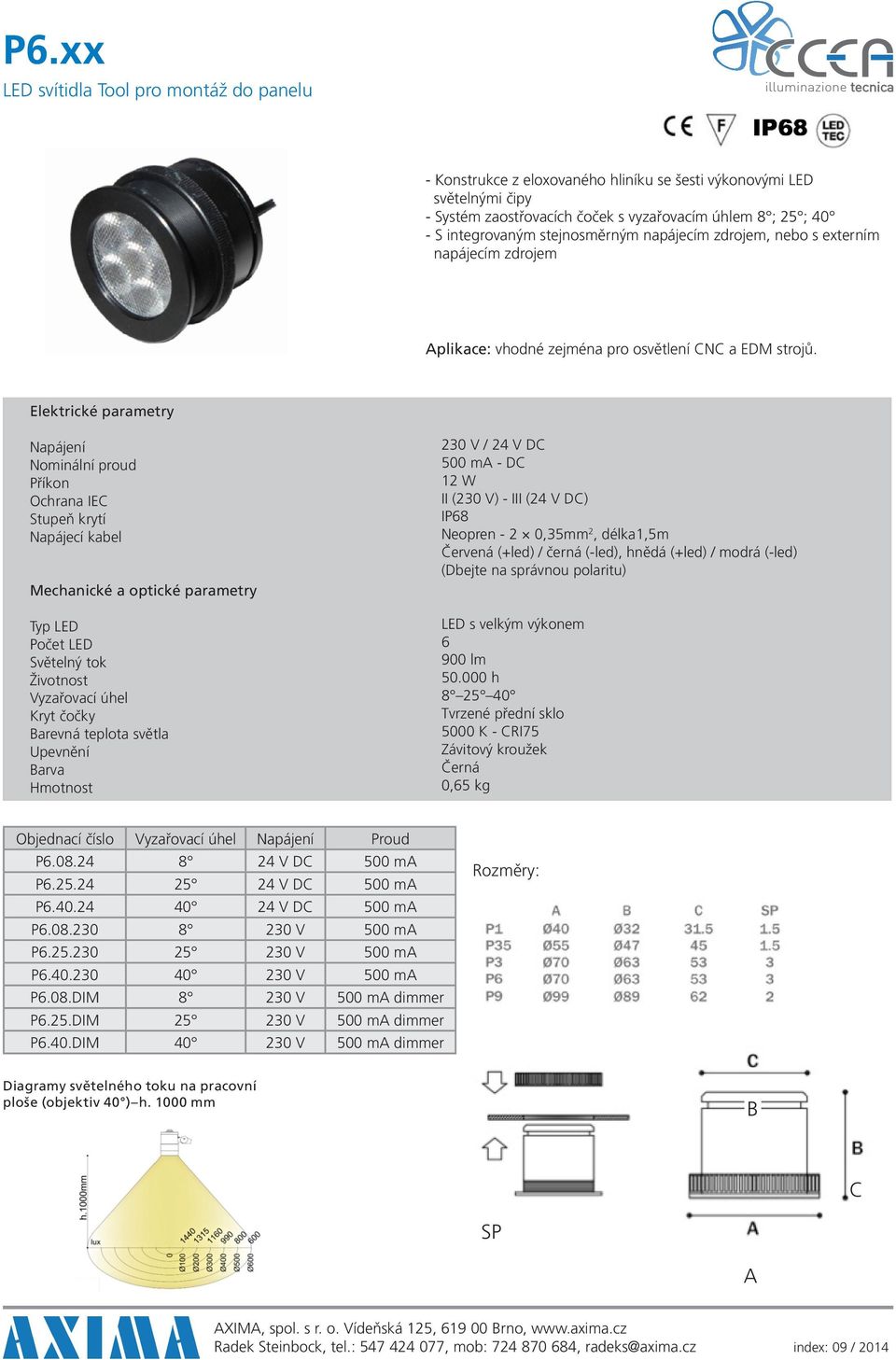 Ochrana IE arevná teplota světla arva 230 V / 24 V D 500 m - D 12 W II (230 V) - III (24 V D) Neopren - 2 0,35mm 2, délka1,5m LED s velkým výkonem 6 900 lm 8 25 40 5000 K -