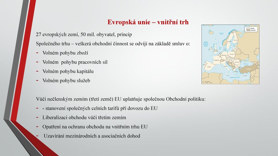 pohybu zboží - Volném pohybu pracovních sil - Volném pohybu kapitálu - Volném pohybu služeb Vůči nečlenským zemím (třetí země)