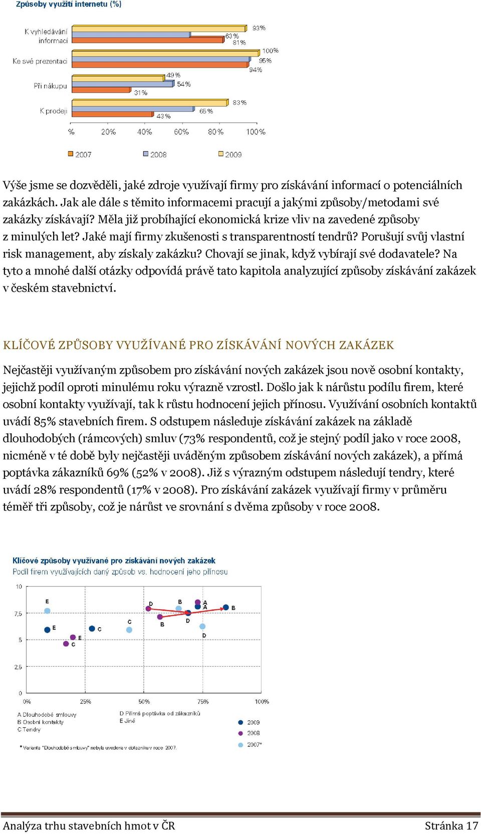 Chovají se jinak, kdyţ vybírají své dodavatele? Na tyto a mnohé další otázky odpovídá právě tato kapitola analyzující způsoby získávání zakázek v českém stavebnictví.