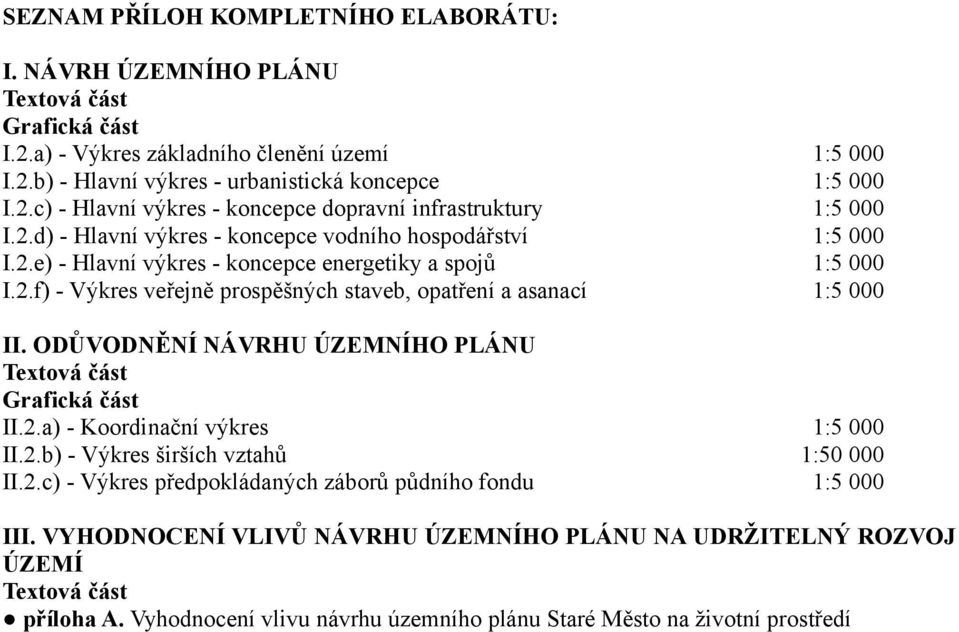 ODŮVODNĚNÍ NÁVRHU ÚZEMNÍHO PLÁNU Textová část Grafická část II.2.a) - Koordinační výkres 1:5 000 II.2.b) - Výkres širších vztahů 1:50 000 II.2.c) - Výkres předpokládaných záborů půdního fondu 1:5 000 III.