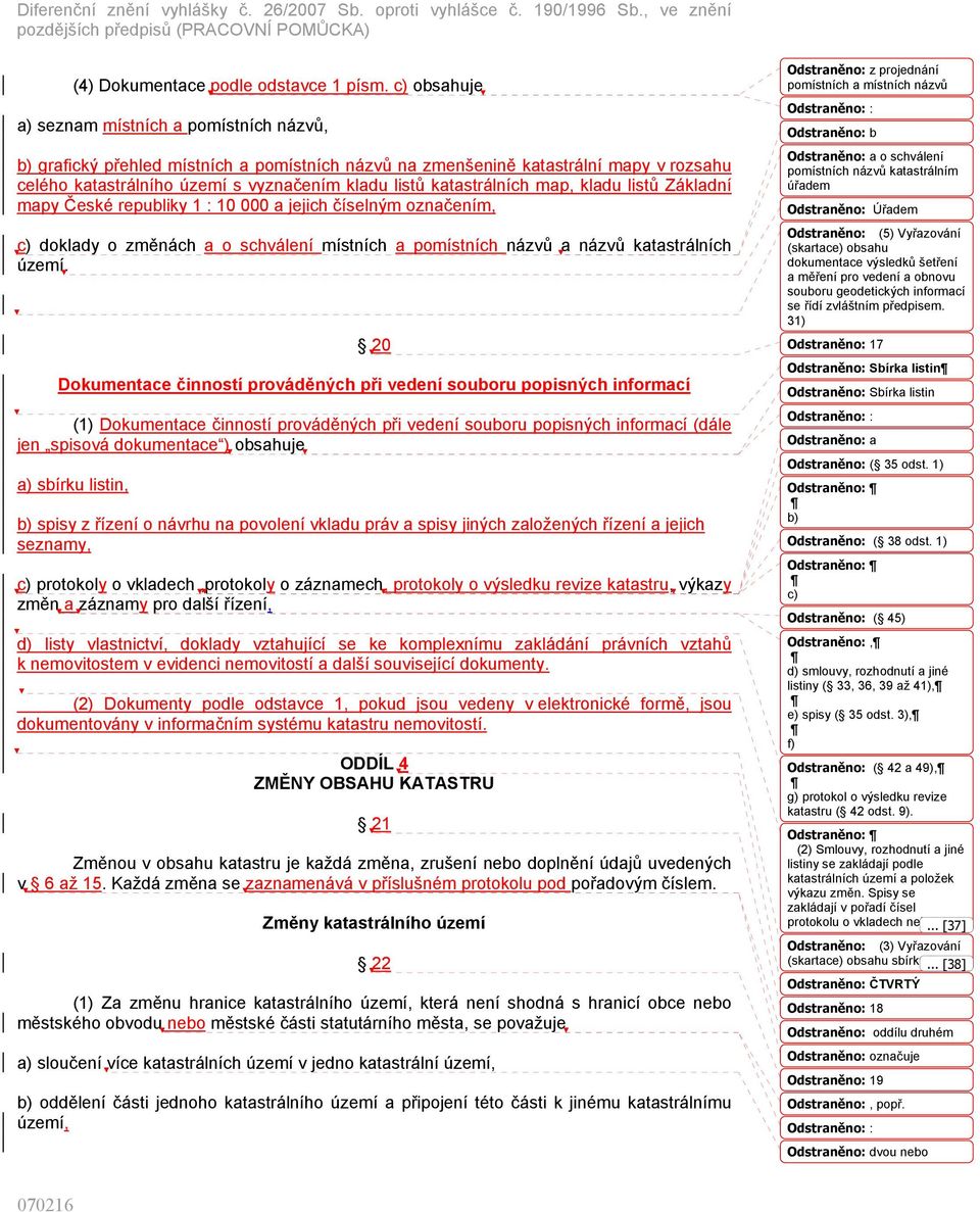 katastrálních map, kladu listů Základní mapy České republiky 1 : 10 000 a jejich číselným označením, c) doklady o změnách a o schválení místních a pomístních názvů a názvů katastrálních území.