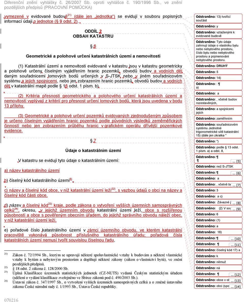 číselným vyjádřením hranic pozemků, obvodů budov a vodních děl daným souřadnicemi lomových bodů určených v S-JTSK nebo v jiném souřadnicovém systému a jejich spojnicemi, nebo jen zobrazením hranic