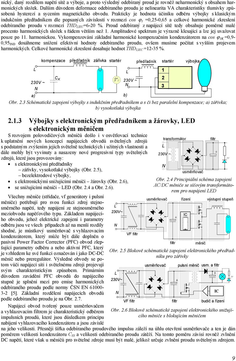 Prakticky je hodota účiíku odběru výbojky s klasickým idukčím předřadíkem dle popsaých závislostí v rozmezí cos ϕ 1 =0,5-0,65 a celkové harmoické zkresleí odebíraého proudu v rozmezí THD I,IEC =6-0 %.