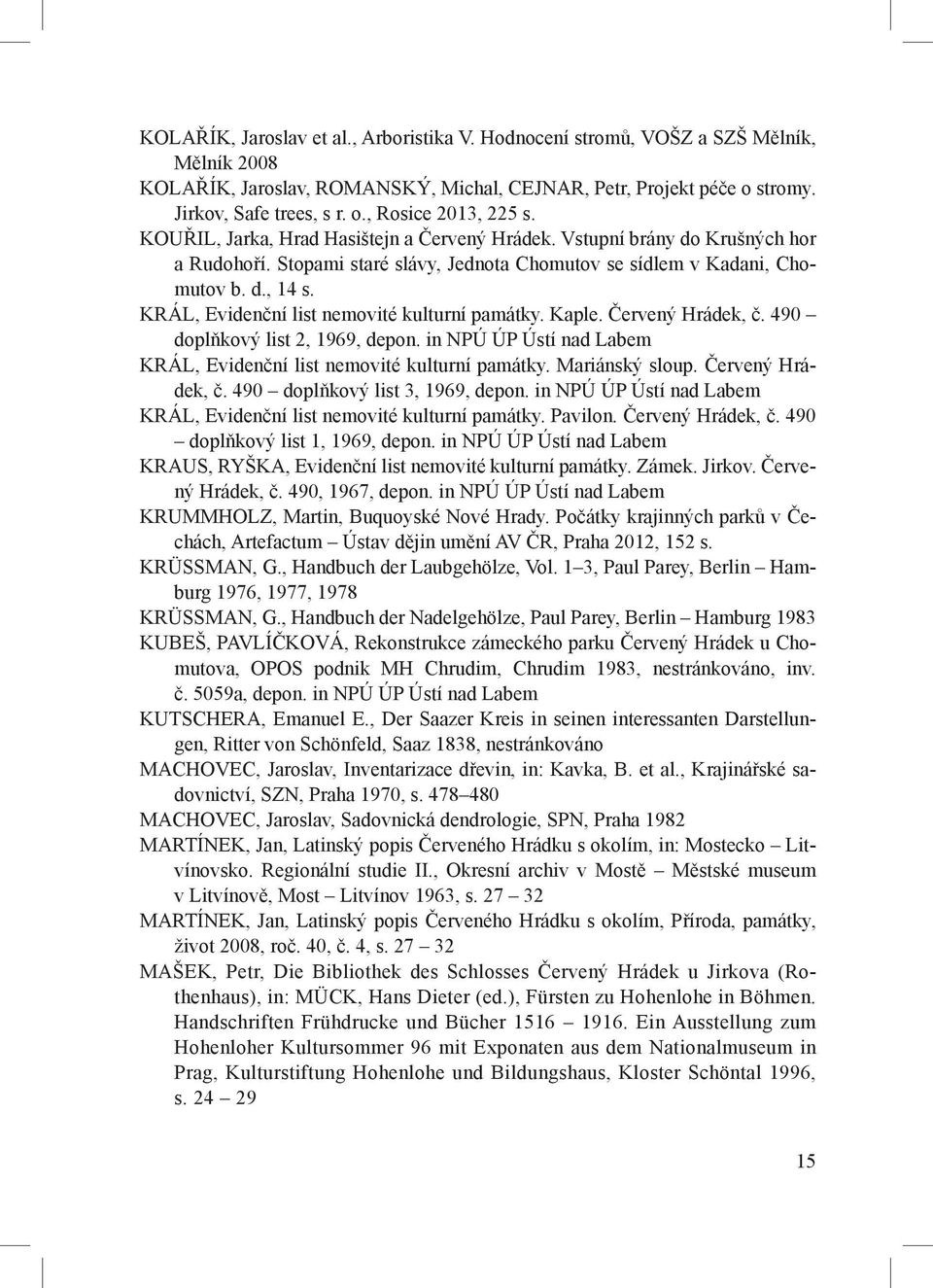 KRÁL, Evidenční list nemovité kulturní památky. Kaple. Červený Hrádek, č. 490 doplňkový list 2, 1969, depon. in NPÚ ÚP Ústí nad Labem KRÁL, Evidenční list nemovité kulturní památky. Mariánský sloup.