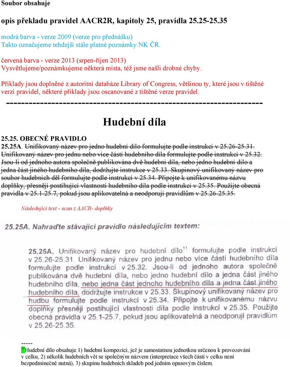 Příklady jsou doplněné z autoritní databáze Library of Congress, většinou ty, které jsou v tištěné verzi pravidel, některé příklady jsou oscanované z tištěné verze pravidel.