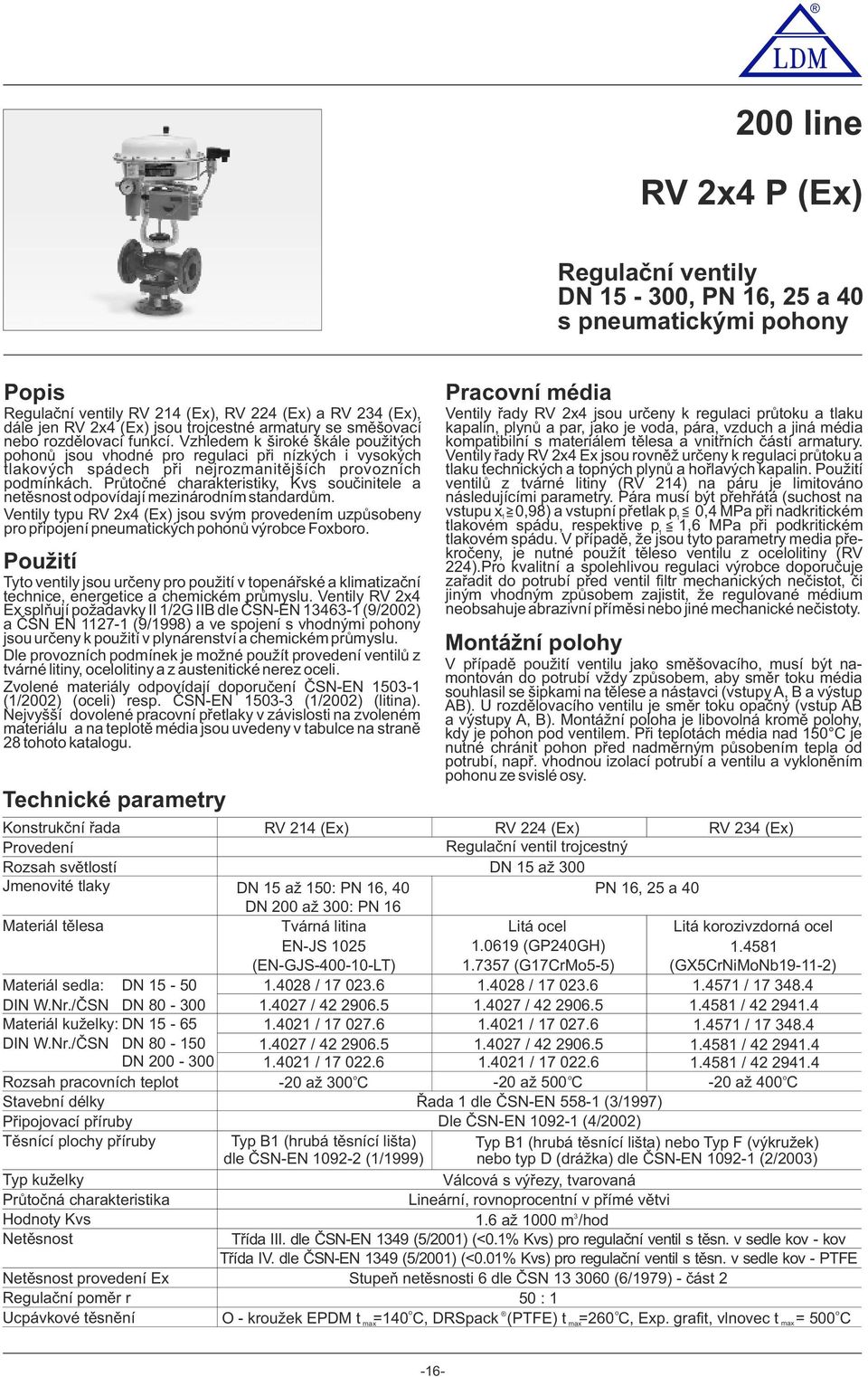 Průtčné charakteristiky, Kvs sučinitele a netěsnst dpvídají mezinárdním standardům. Ventily typu RV x (Ex) jsu svým prvedením uzpůsbeny pr připjení pneumatických phnů výrbce Fxbr.