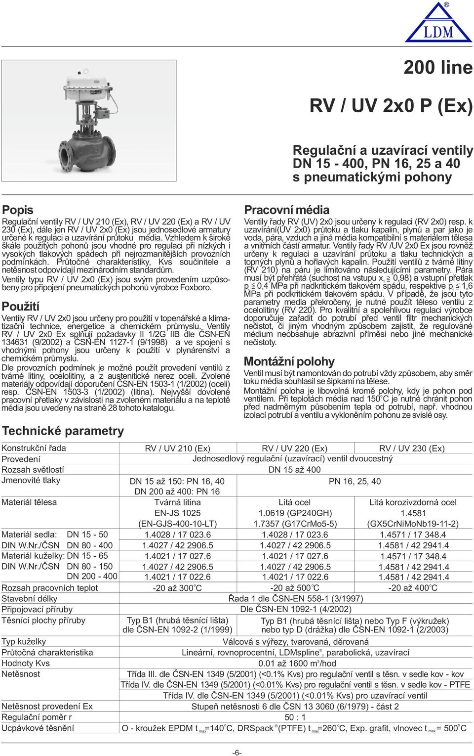 Průtčné charakteristiky, Kvs sučinitele a netěsnst dpvídají mezinárdním standardům. Ventily typu RV / UV x0 (Ex) jsu svým prvedením uzpůsbeny pr připjení pneumatických phnů výrbce Fxbr.